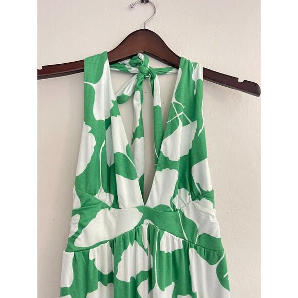 Diane Von Furstenberg Target S Jumpsuit Ginkgo Green & White Wide Leg Halter NEW - Picture 4 of 9